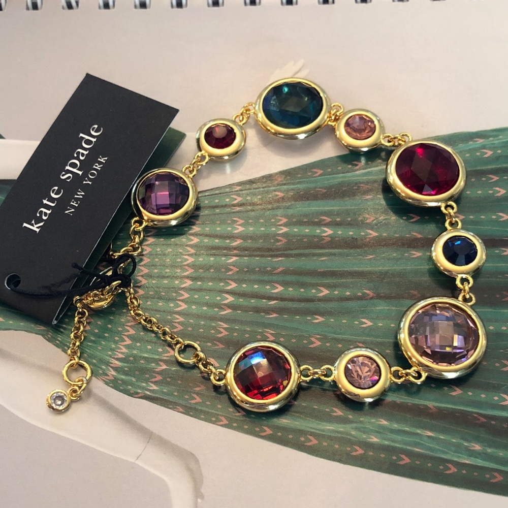 Authentic New with tag kate spade Gold-Tone Multistone Round Link Bracelet - Picture 1 of 7